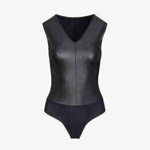 Commando Black Faux Leather V-Neck Bodysuit Size Medium 23243